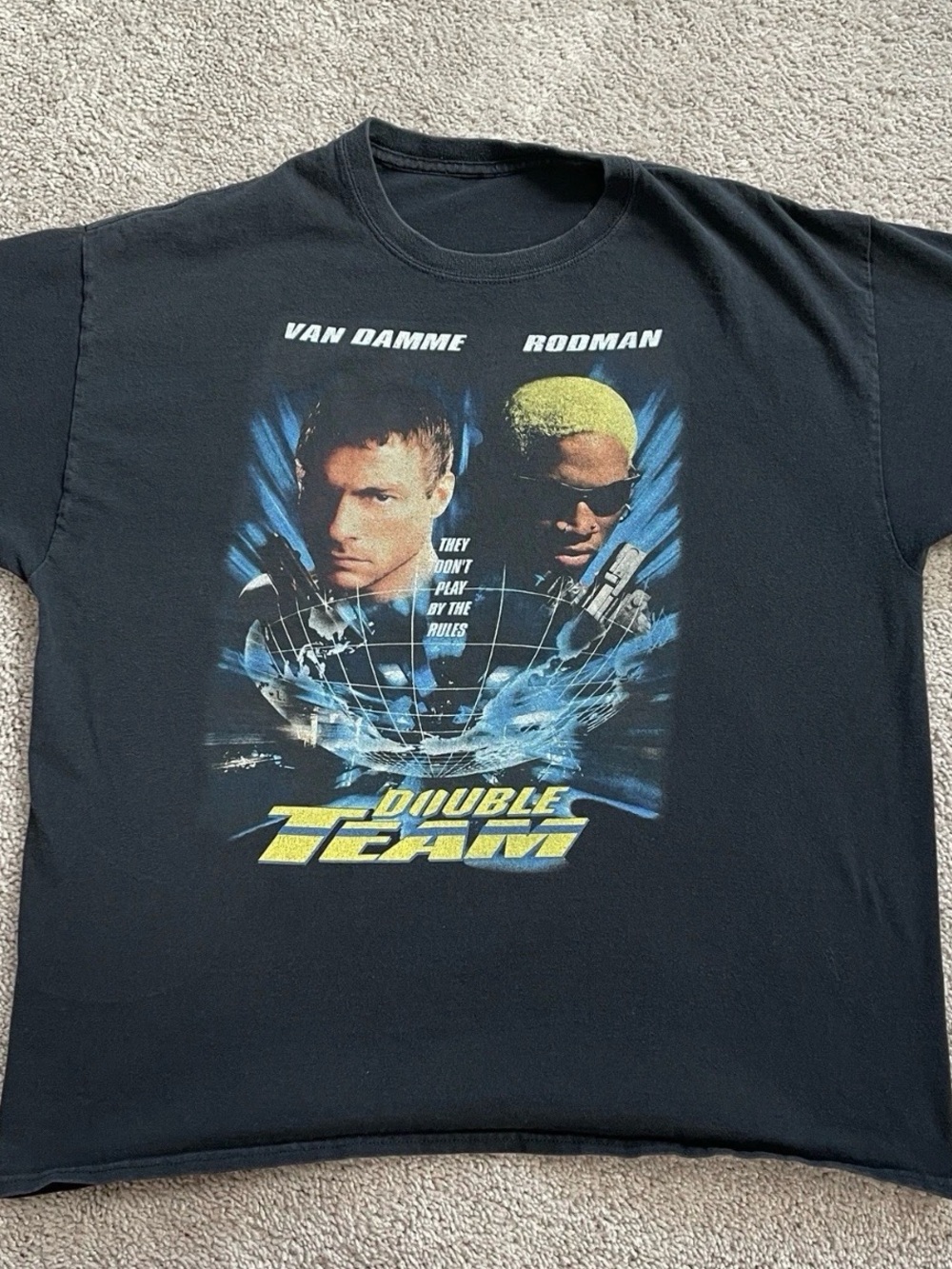 Vintage Double Team Movie Promo T Shirt Dennis Rodman Jean-Claude Van Damme Fade